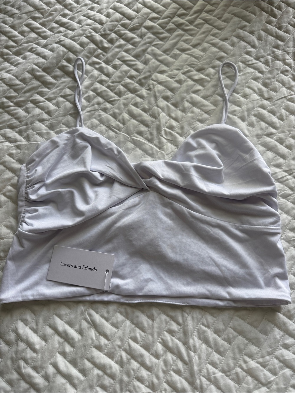 NWT Lovers and Friends Revolve Ida Twist Front Crop Top White - Size XL